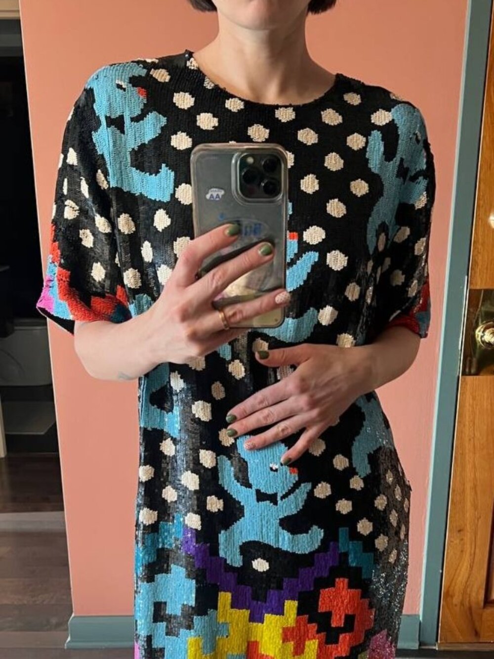 VINTAGE ASHISH Hand-Beaded Sequin T-Shirt Dress - Multi-Pattern Archival Piece